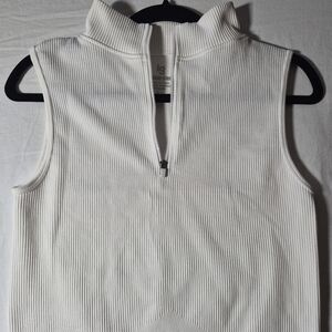 Ribbed Zip Mock Neck Tank Top - White